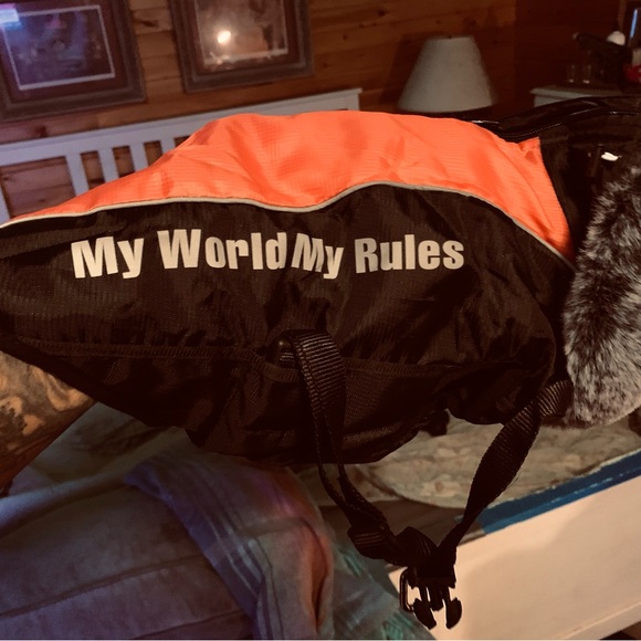 Small dog winter coat with fur lined neck 15” long 8” chest - Picture 1 of 3